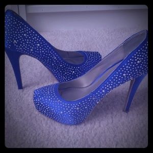 Royal blue rhinestone pump heels shoes